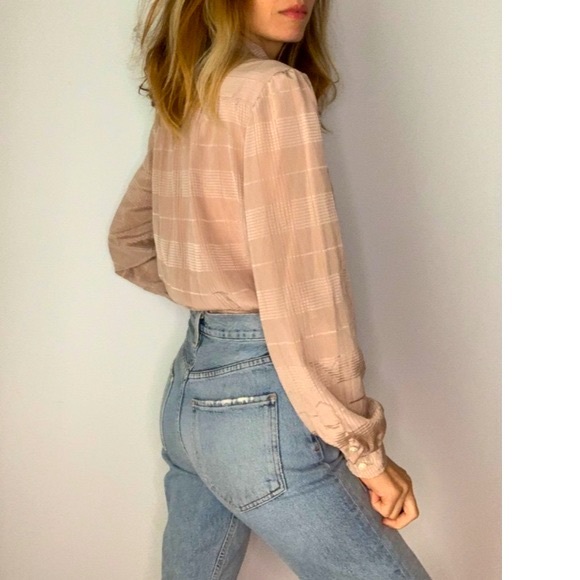 NWT Vintage Dead Stock Stripped Pussy Bow Beige Blouse - Picture 7 of 16